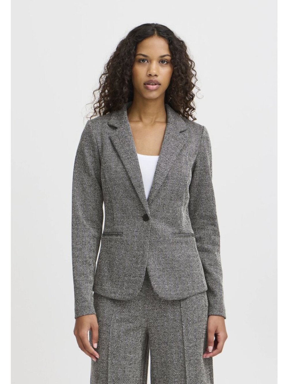 Loft  Blazer Jacket Womens Size 2 Herringbone Gray One Button Long Sleeve